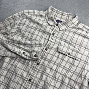 Patagonia Lightweight Fjord Flannel Shirt 2XL White Plaid Organic Long Sleeve